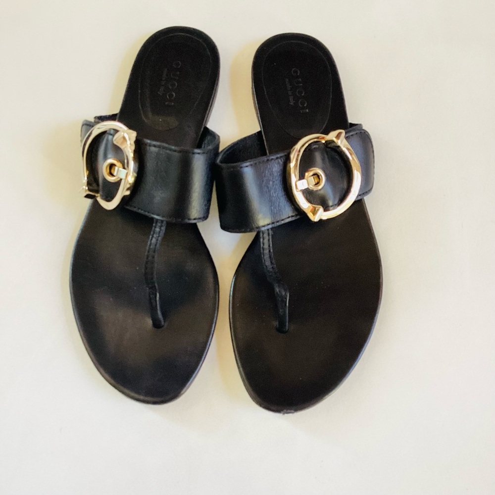 Gucci Black Sandals with Gold Buckle